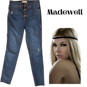 MADEWELL 10" High-Rise Button-Fly Blue Denim Skinny Jeans - Women's 27